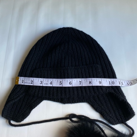 Sofia cashmere black Pom Pom tie poms hat 100% cashmere soft ear warmer … - Picture 5 of 8